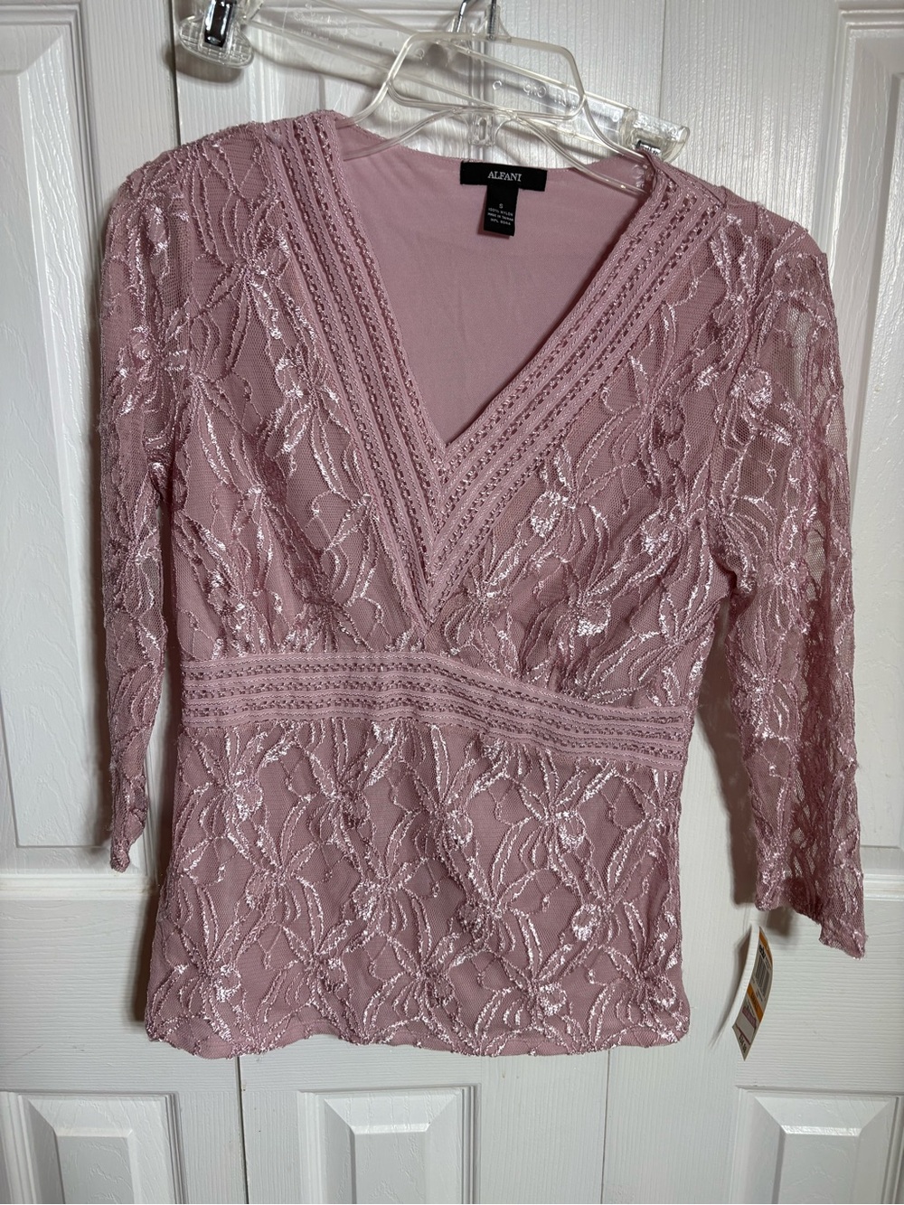Alfani Dusty Rose Lace V-Neck Blouse